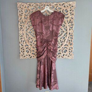 Vintage 80's Mauve floral print ruched dress Medium